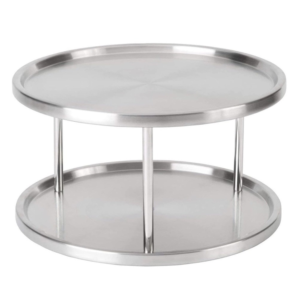 Lazy Susan 2 Tier Stainless Steel‎ 360 Degree Turntable Carousel Rotating Stand